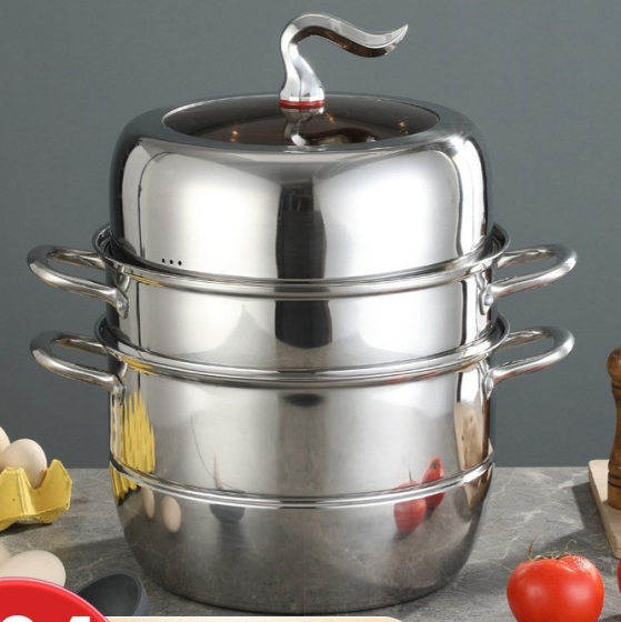 New Soup Steamer Bright Thickened Three-Layer Soup Pot Induction Cooker Steamer 304 Stainless Steel Steamer Manufacturer Wholesale