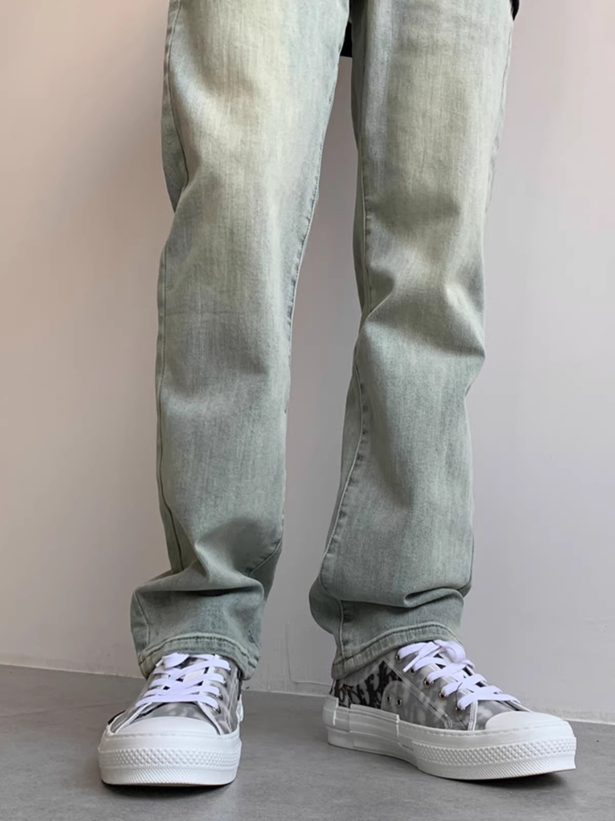 Men's High Elasticity Yellow Mud Dyed Straight Leg Jeans Loose Fitting Trendy Casual Retro Slimming Extra Long Pants_mkmklike.com