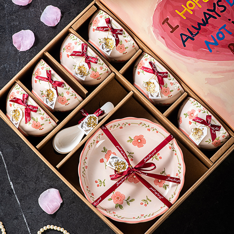 High-Quality Pink Glazed Ceramic Tableware, Household Ceramic Bowls, Soup Bowls, Fish Plates, Wedding and Housewarming Gift Sets, Festive Tableware Sets High-Quality Pink Glazed Ceramic Tableware, Household Ceramic Bowls, Soup Bowls, Fish Plates, Wedding and Housewarming Gift Sets, Festive Tableware Sets