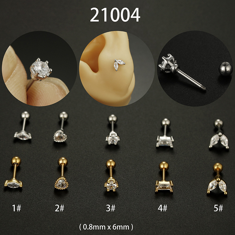 5g Weight Zircon Inlay Material Ear Studs Classification 1 Piece Fashion Heart Shape Plating Inlay Stainless Steel Zircon Ear Studs