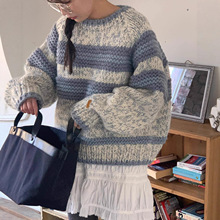 chic韩国2025秋冬甜美配色软妹重磅粗线保暖毛衣女装新款