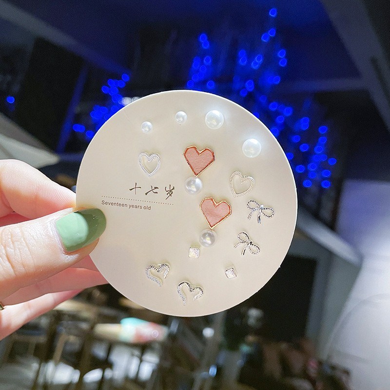 女性用コンパクトミニインズピアス S925 シルバー針 1週間ピアス 7点セット 爽やかで甘い組み合わせ|undefined