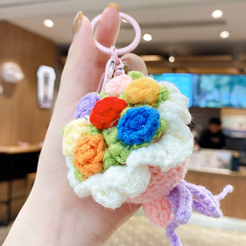 Buenas cosas ocurren en línea tejedido colgante de llaves tejedido bolso de lana colgante adorable exquisito bolso de llaves de mujer
