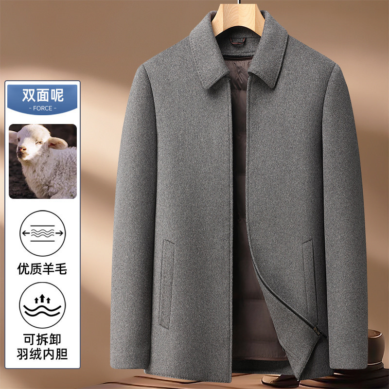 2025 Autumn/Winter Men's Wool Jacket Casual Men's Thick Double-Sided Wool Coat with down Liner Dm601