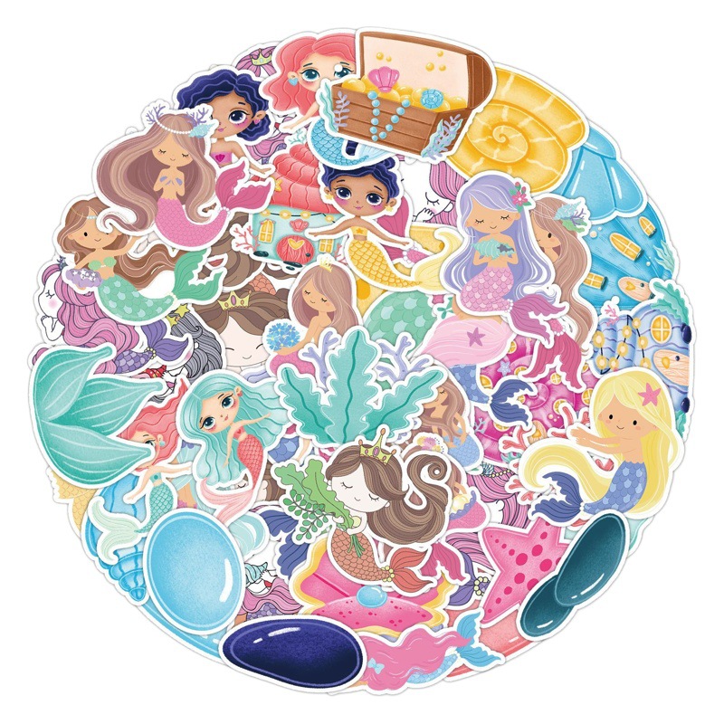 50 pegatinas de dibujos animados de sirena equipaje teléfono móvil portátil papelería pegatinas impermeable diario pegatinas al por mayor