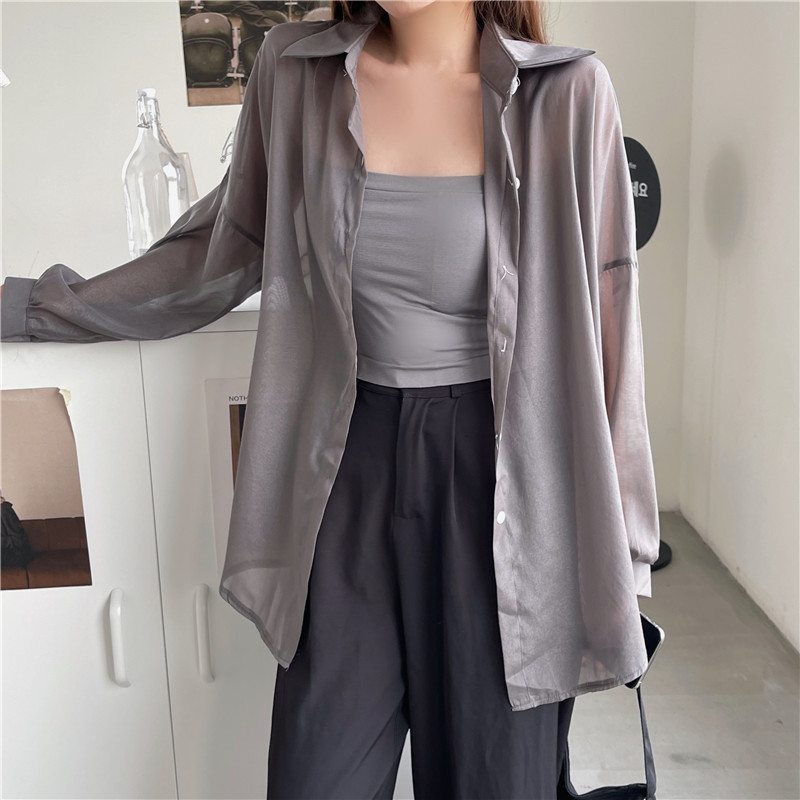 112g Weight Long Sleeve Sleeve Length Single Breasted Placket Type Shirtsleeve Sleeve Type Polyester, Chiffon Fabric Type Regular Top Length Cardigan Tops Type Holiday Occasion Shirt Collar Neckline Loose Fit Type Solid Color Pattern Summer, Spring Season Women's Gender Casual Style Wholesale Women's Casual Solid Color Long Sleeve Blouses 44