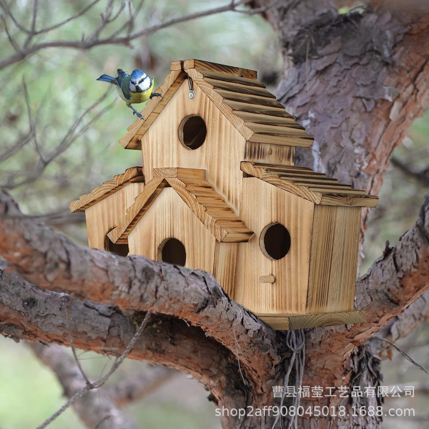 nido de colibríes transfronterizo de madera sólida ornamentos de pájaros de madera pastoral al aire libre nido de pájaros de tipo villa colgante de jardinería alimentador de pájaros image 3