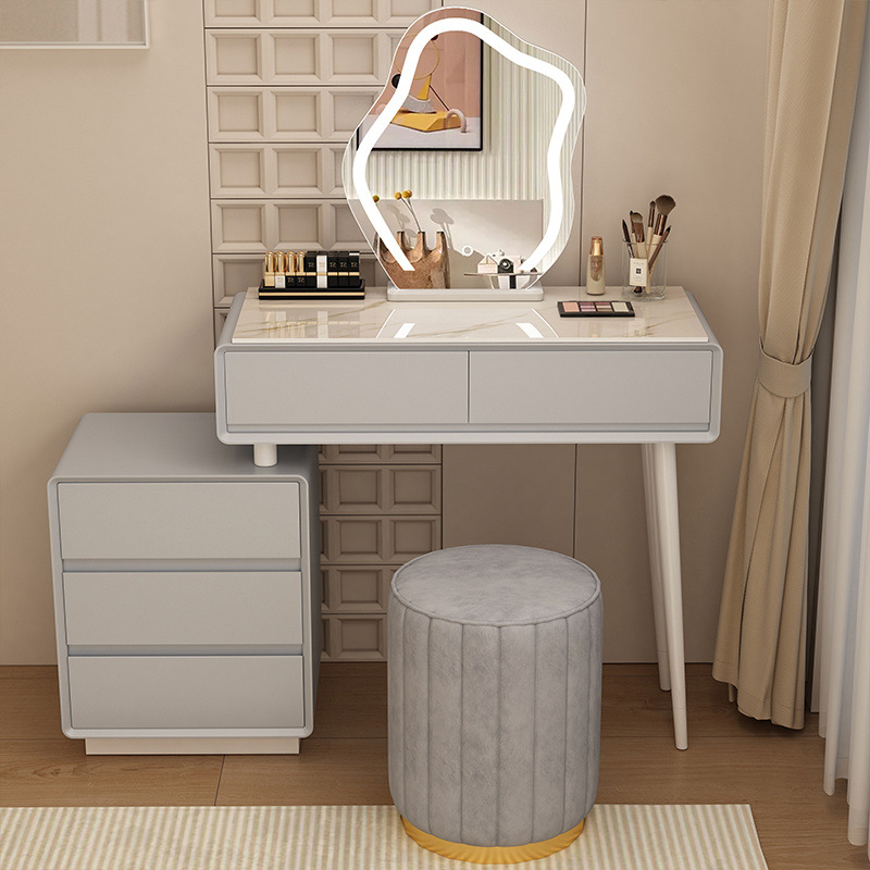 Madera maciza tablero de roca mesa de tocador de estilo de viento silencioso mesa de maquillaje de estilo de viento crema gabinete de almacenamiento mesas de cabecera de cama pequeñas mesas de maquillaje en una