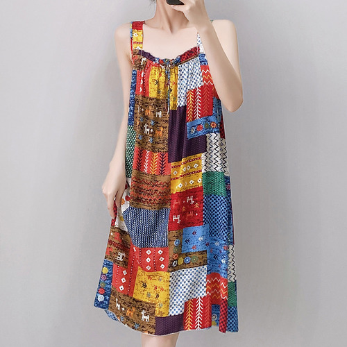 Women's Summer Cotton Satin Straps Sleepwear 2025 New Style Medium Length High School College Backless Dress Man-made Cotton Skirt