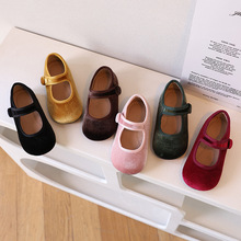 韩国童鞋2025春秋季丝绒宝宝鞋洋气复古儿童皮鞋软底浅口公主鞋