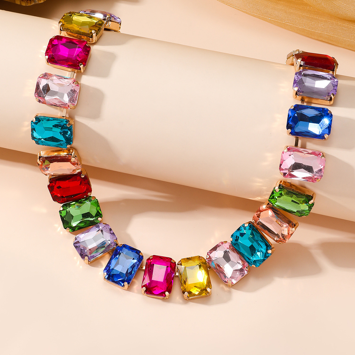 Sweet Geometric Artificial Crystal Ferroalloy Cable Chain Choker Wholesale display picture 10