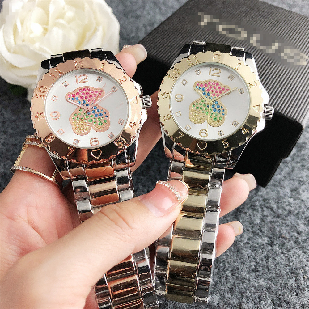 Elegante Damen Quarzuhr Mit Bärenzifferblatt Und Steinen_voghion.com