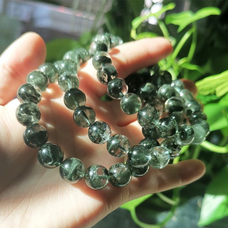 天然绿幽灵散珠圆珠diy手链配件千层景聚宝盆水晶珠子手串配饰