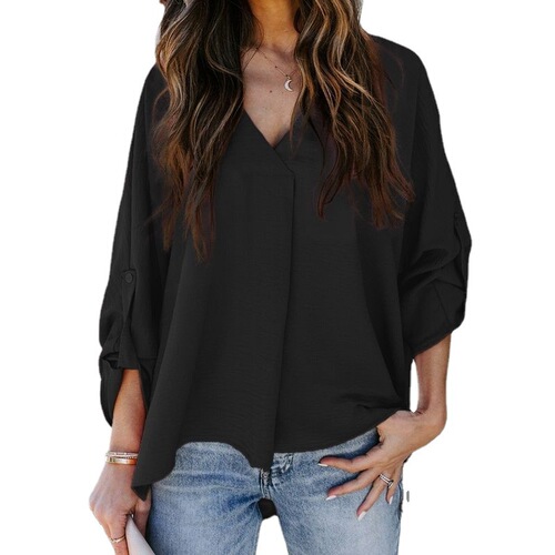 eBay Spring New Sexy V-Neck Loose Plus Size Women's Casual Matching Top
