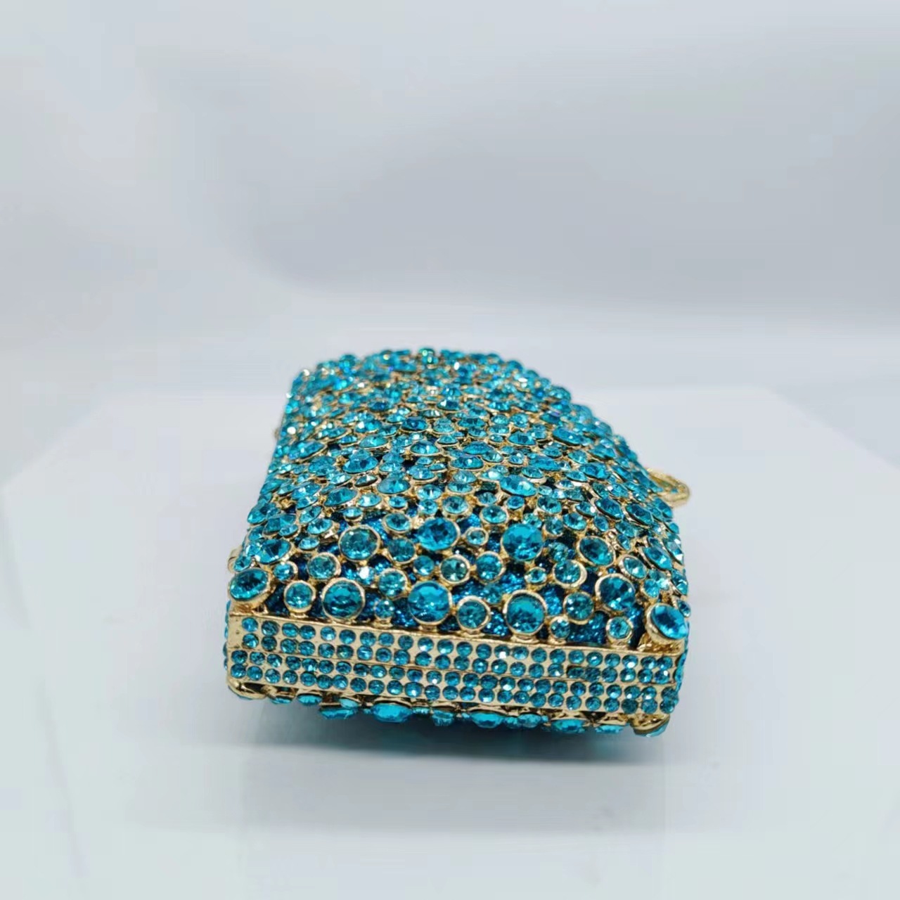 Túi clutch nữ đính đá dạ hội cao cấp kim loại rỗng — Màu xanh nước hồ, Vàng kim AB, Màu bạc, Cá tính đặt làm chi tiết 3