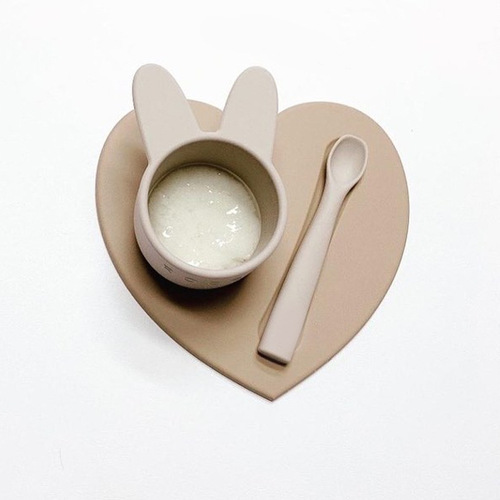 ins Korean baby baby food supplement special bowl spoon tableware mat set silicone children's anti-fall bowl tableware
