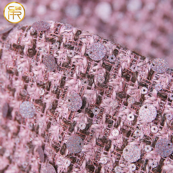Beaded Fragrant Fabric Pink Purple Sequin Tweed Fabric Autumn and Winter Woven Fragrant Fabric Custom