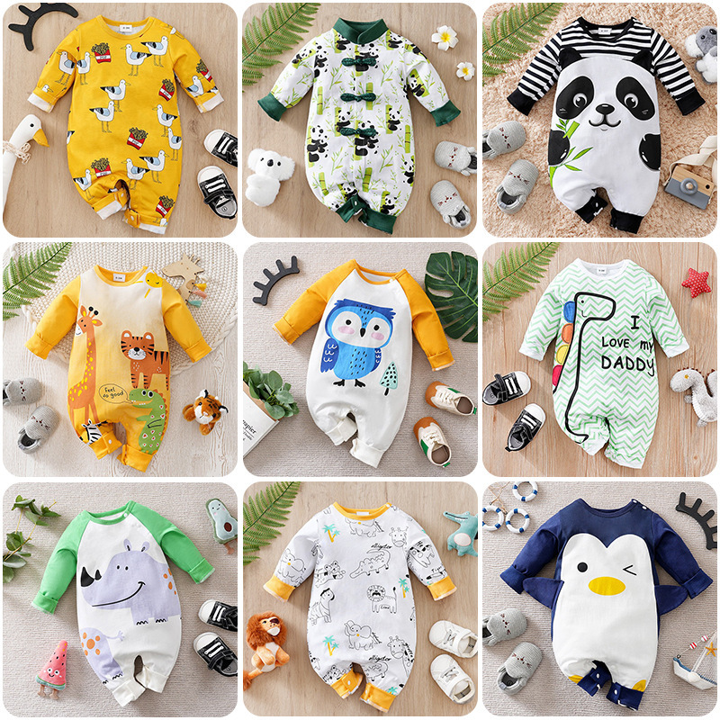 Baby's one-piece clothing spring and summer new short-sleeved cartoon climbing clothing newborn cotton bag fart clothing baby clothes broken size