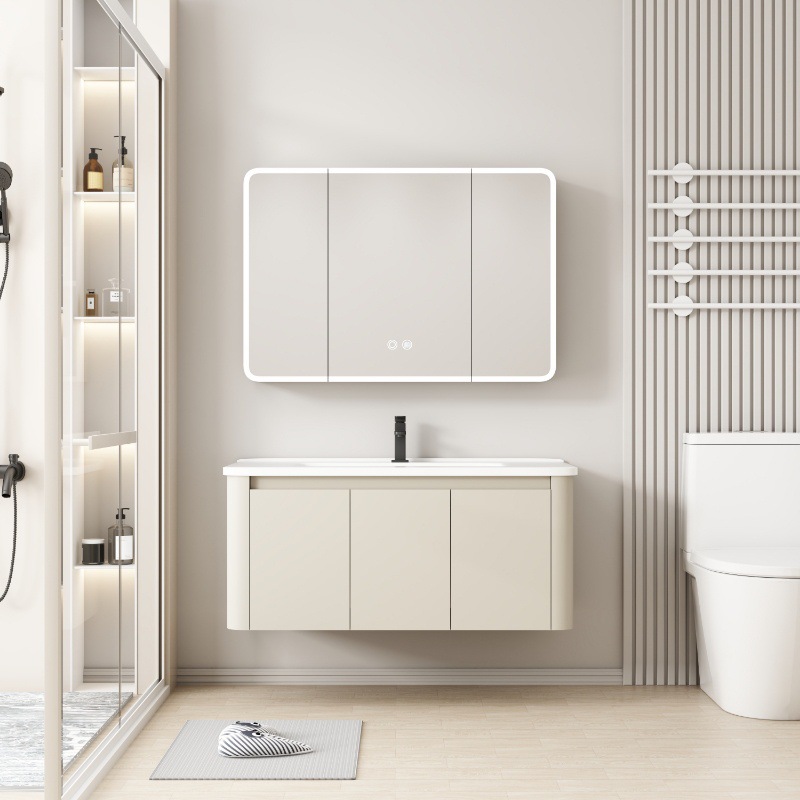 Space aluminum bathroom cabinet ceramic integrated basin small apartment storage cabinet combination new toilet hanging cabinet wash basin