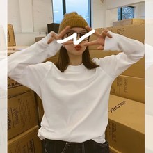 正肩长袖t恤纯棉白色内搭打底衫女秋季新款纯色上衣纯棉宽松体恤