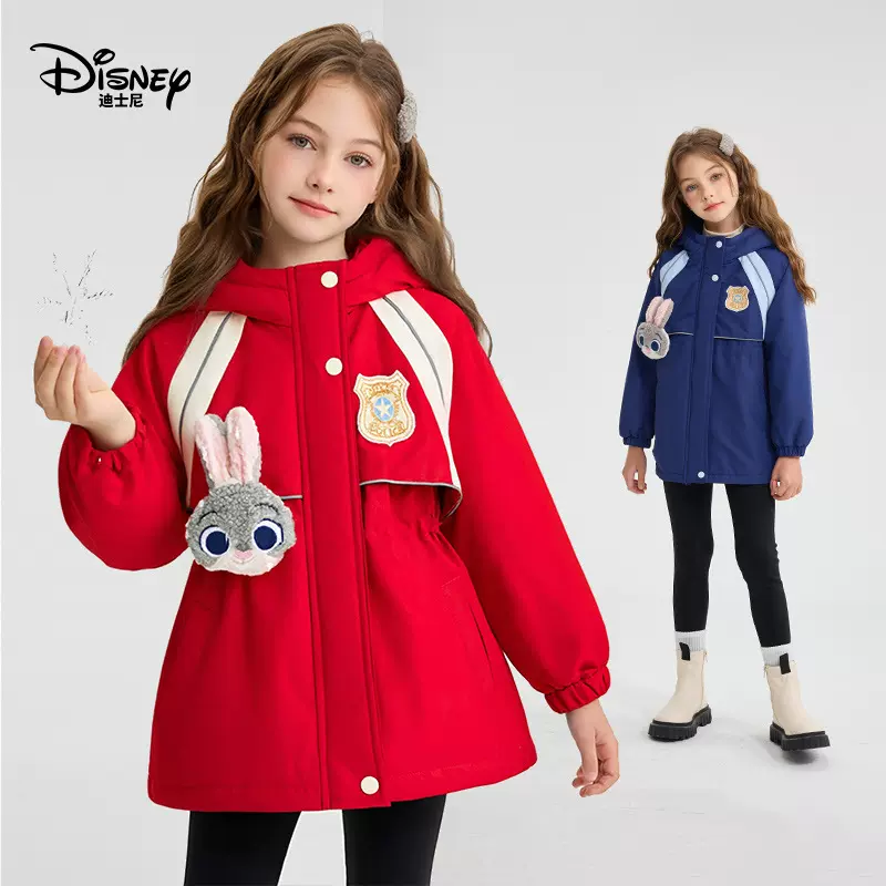 迪士尼女童棉服疯狂动物城兔子警官冬装中长款夹棉保暖儿童外套