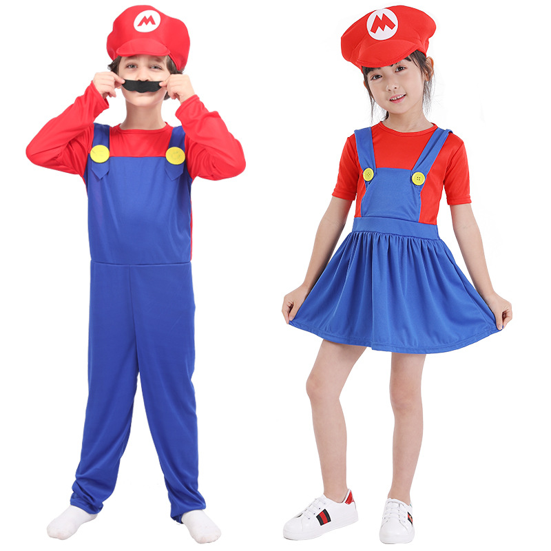 Traje de Halloween cos anime padre-hijo juego de rol adulto niños Mario traje Super Mary ropa image 3