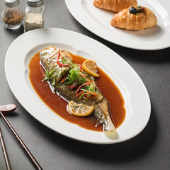 Japanese-style home fish steamer plate, ceramic, luxurious large elliptical white dining plate, hotel serving dish