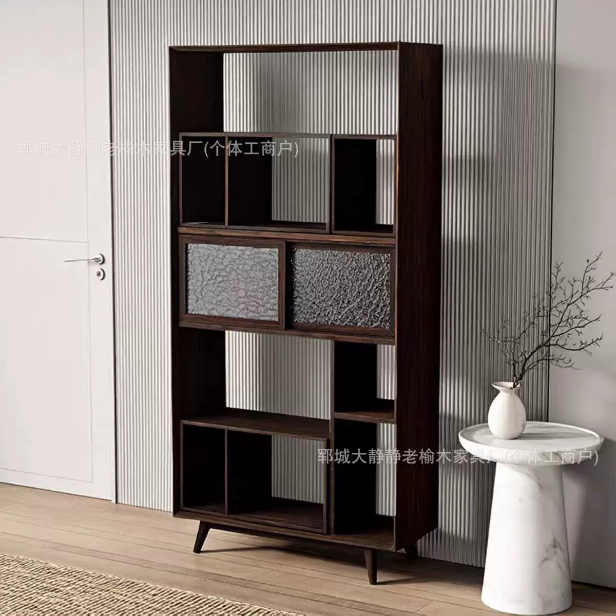 侘寂风博古架老榆木客厅隔断多宝阁瓷器摆件展示架中古收纳柜书柜