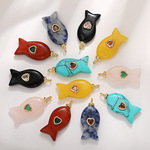 天然水晶玛瑙宝石镶钻小鱼吊坠绿松石diy配件项链耳饰手机挂坠