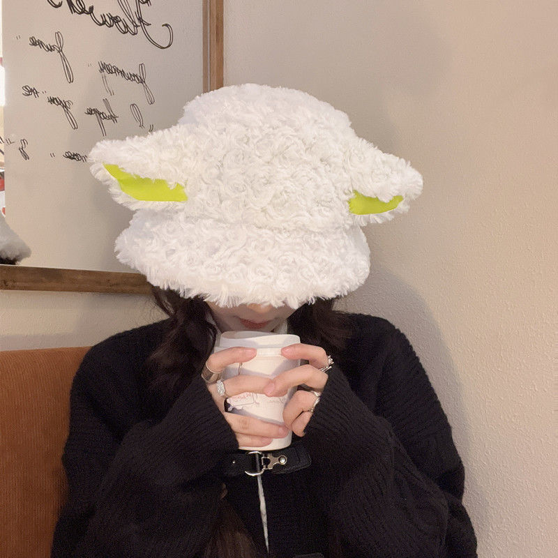 日本のぬいぐるみの帽子の羊の耳の漁師の帽子の女性の秋冬の保温の甘くてかわいい顔の小さい盆の帽子の少女系を現します。|undefined