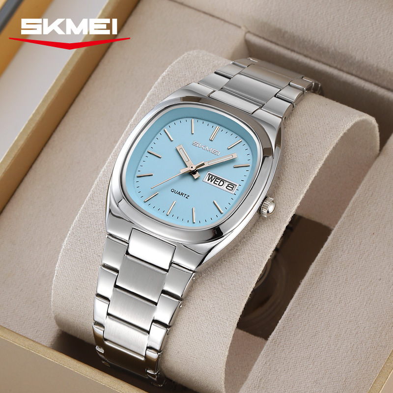 Momentos de moda simple reloj de cuarzo de acero cuadrado reloj de cuarzo unisex doble calendario ahora transfronterizo al por mayor