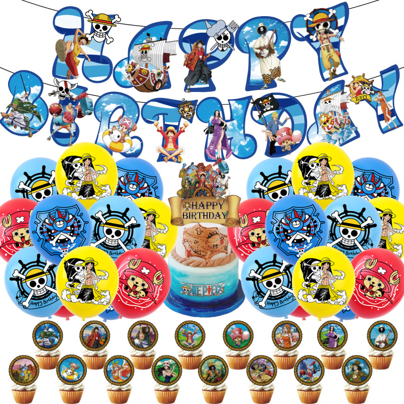 one piece Theme Birthday Party Supplies one piece Anime Flag Balloon Cake Insert Decoration Set one piece Theme Birthday Party Supplies one piece Anime Flag Balloon Cake Insert Decoration Set