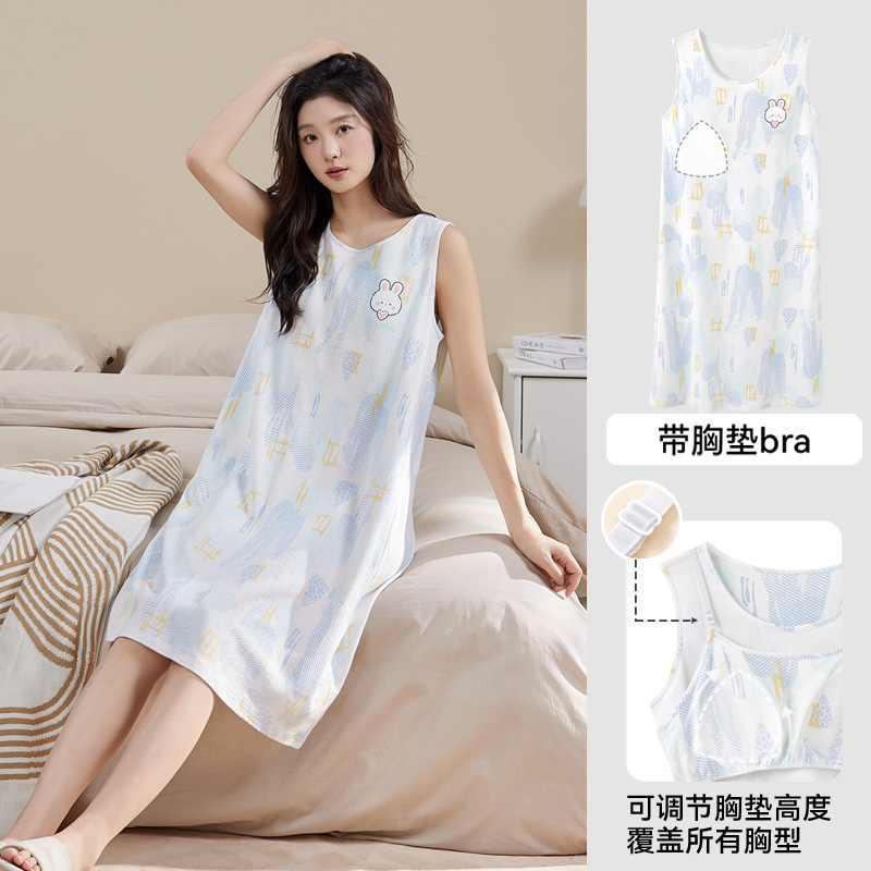 Women's Summer Pure Cotton Maternity Sexy Sleeveless 2025 New Summer Home Wear with Breast Pad Vest Nightgown Pajamas Women's Summer Pure Cotton Maternity Sexy Sleeveless 2025 New Summer Home Wear with Breast Pad Vest Nightgown Pajamas