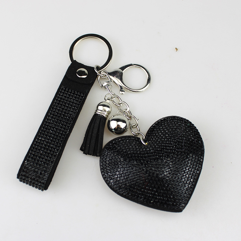 Modern Style Tassel Heart Shape Pu Leather Inlay Rhinestones Women's Bag Pendant Keychain display picture 7