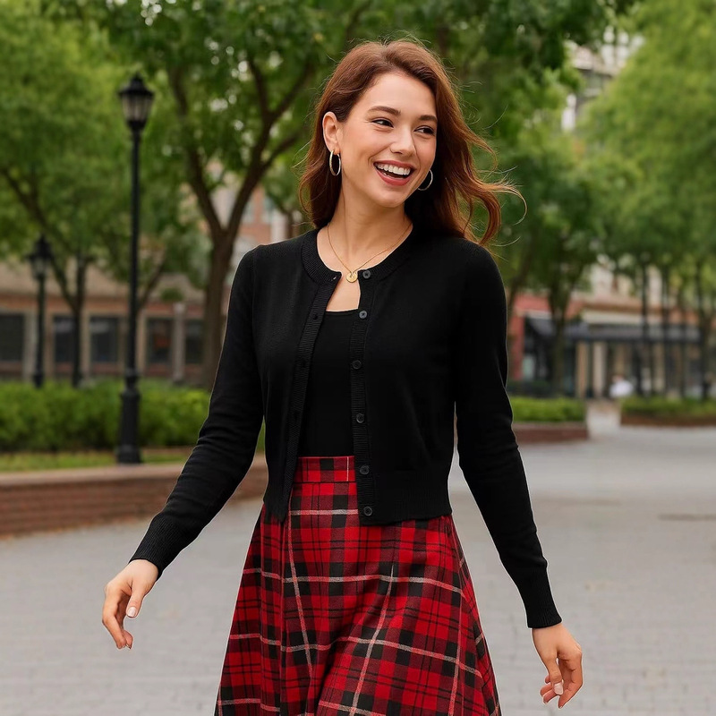 New Hot-Selling Autumn and Winter Commuter Long-Sleeved Jacket, Versatile Solid Color Knitted Cardigan, Single-Breasted Round-Neck Casual Top
