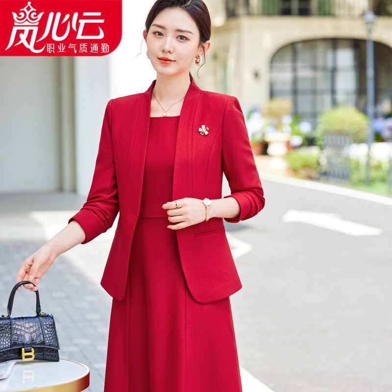 Red Suit Jacket for Women 2025 New Autum Business Wear Elegant Suit Vest Dress Slim Work Clothes Red Suit Jacket for Women 2025 New Autum Business Wear Elegant Suit Vest Dress Slim Work Clothes