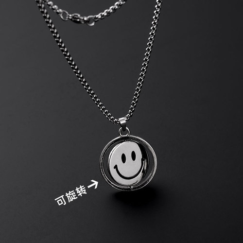 Rotating smiling face crying face necklace switching expression ins sweater chain hip hop fashion men and women personalized pendant accessories trendy