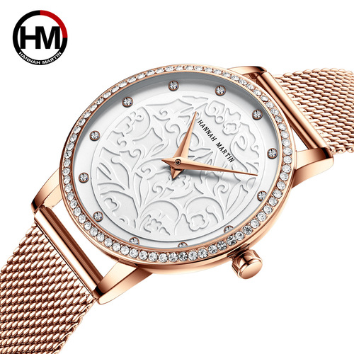 Chinese style paper-cut window grille antique style watch Ladies diamond-encrusted Japanese movement waterproof engraved flower watch
