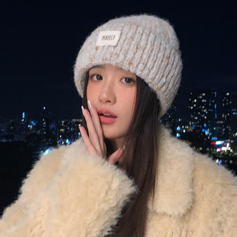 冬季帽子女加绒加厚针织帽护耳保暖时尚一体帽大头围显脸小毛线帽|undefined
