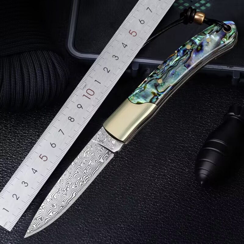 大马士革锻打刀户外水果刀野营刀高硬度随身便携小刀随身便携高硬