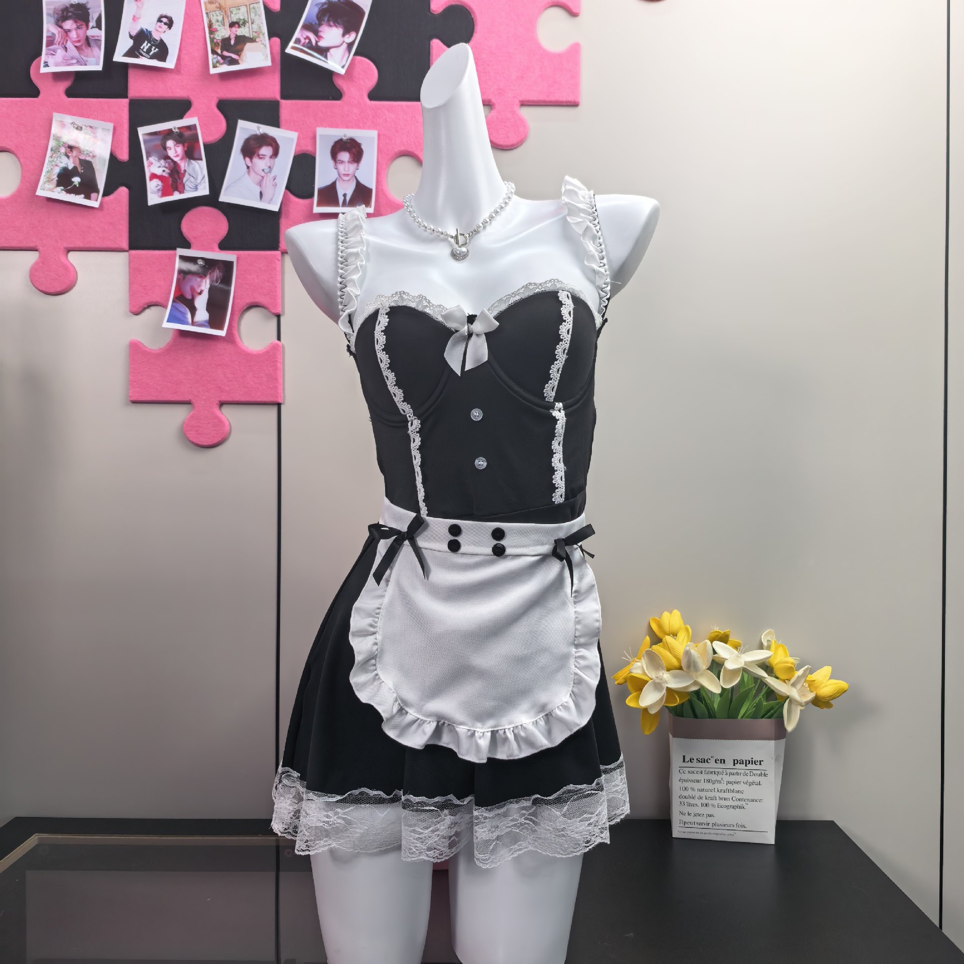 Sweet and Cute Maid Dress with Steel Support and Push-Up Effect, Cosplay Strap Dress, Lolita 009010