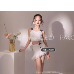 子供のラテン服の夏の新型の女の子の練習のダンスのスカートの演出服のスーツの子供の分体の試合の演出服