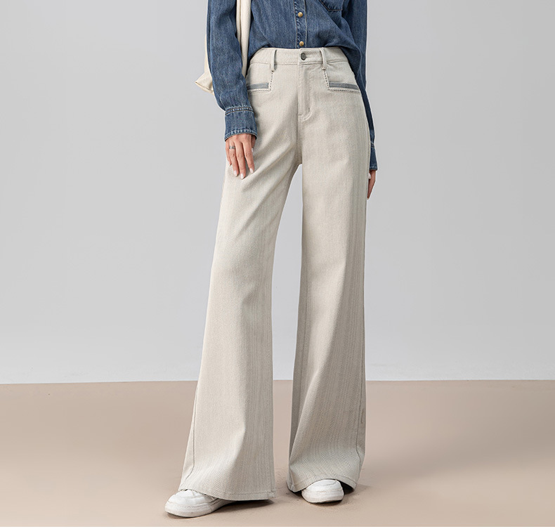 Quần jeans ống rộng chuông Xinge cạp cao dáng xòe nhẹ dài chấm đất — màu xám trắng chi tiết 3