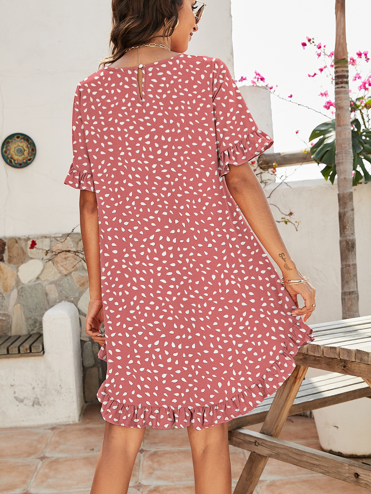 168g Weight Knee-Length Dress Length Type Short Sleeve Sleeve Length A-Line Skirt Dresses Type Flounce Sleeve Sleeve Type Polyester Fabric Type Daily Occasion Round Neck Neckline Loose Version Leopard Pattern Summer Season Women'S Gender Printing Design Fashion Style Wholesale Women'S Fashion Printing Leopard Daily Round Neck Short Sleeve A-Line Skirt 38