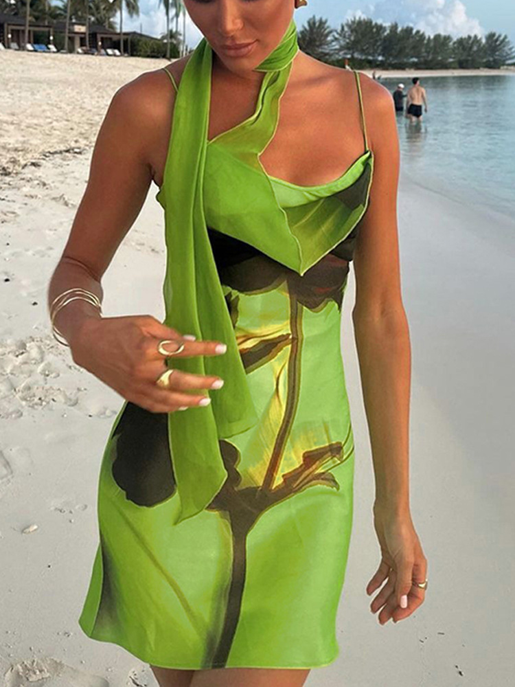 Femmes Robe Fourreau Vacances Col En U Ruban Impression Sans Manches Bloc De Couleur Au-Dessus Du Genou Vacances Du Quotidien display picture 14