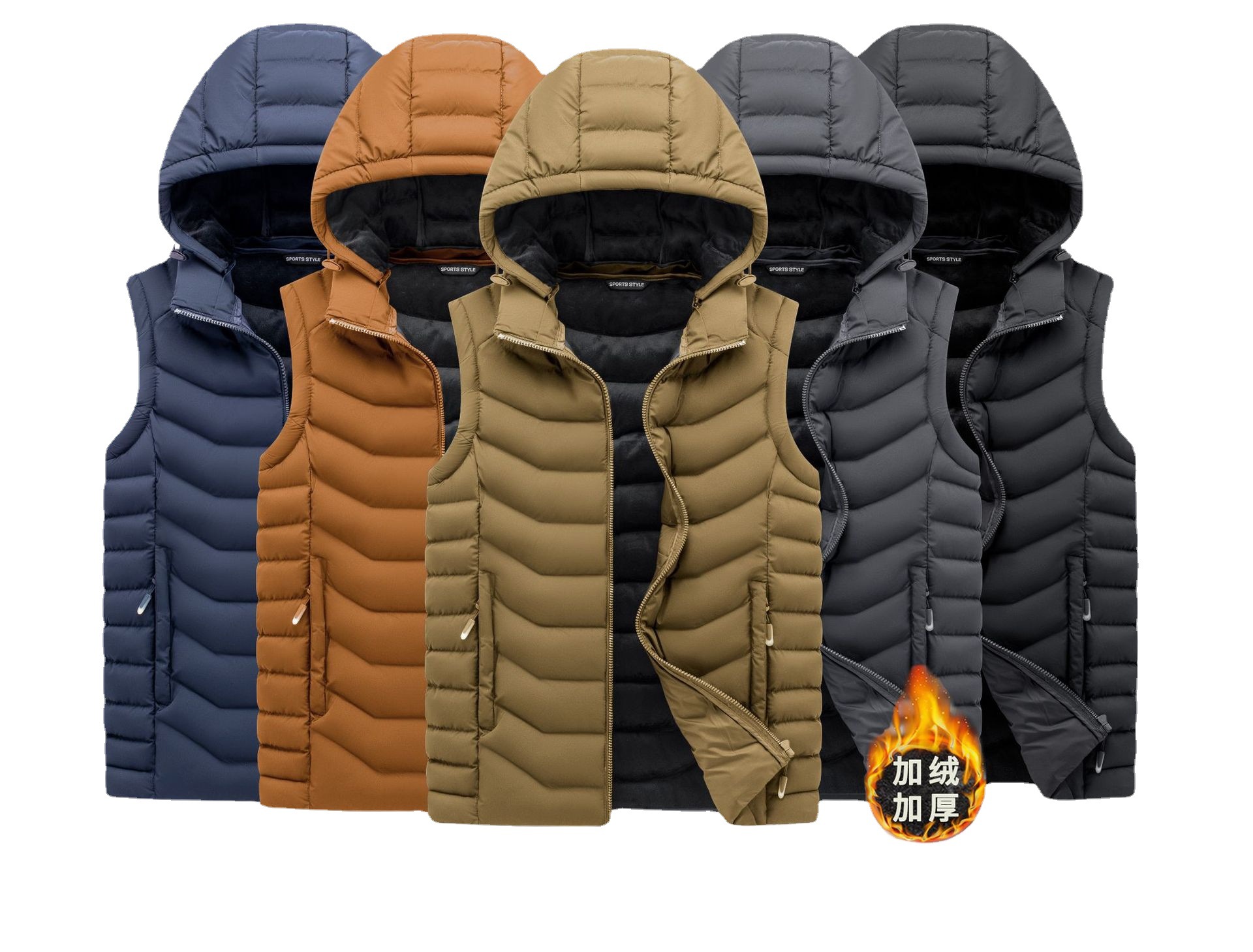 Venta caliente chaleco de algodón de comercio exterior transfronterizo de los hombres chaleco más tamaño otoño e invierno abrigo de los hombres con capucha chaleco forrado de lana logo