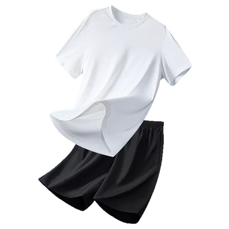 Sports Suit Men's Ice Silk Quick-Drying T-Shirt Short-Sleeved Shorts Summer Fitness Running Training Clothing Foreign Trade Cross-Border Wholesale