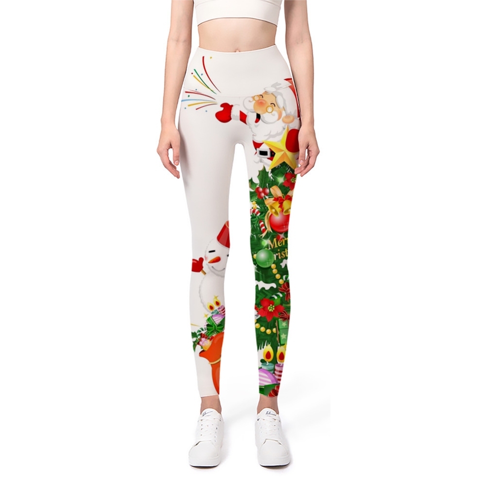 Impresión digital nuevo yoga europeo y americano con base elástica 2024 pantalones de Navidad pantalones de cintura 3D