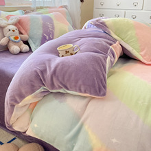 卡通牛奶绒四件套冬季加厚法兰绒被套床单学生宿舍三件套加绒床品