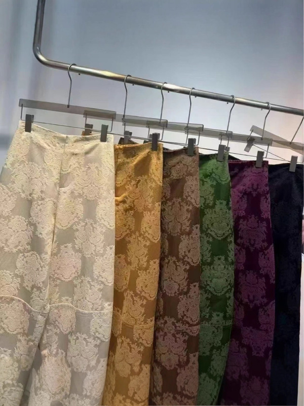 新中式浮雕提花休闲九分裤女秋季新款高腰宽松显瘦哈伦阔腿裤拼接|undefined